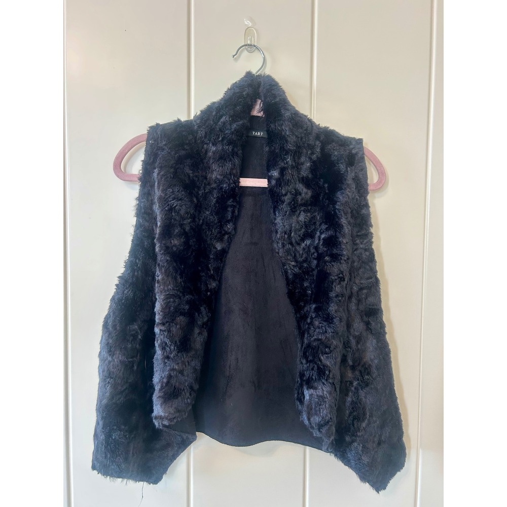 Tart Solid Black Faux Fur Open Vest Size M